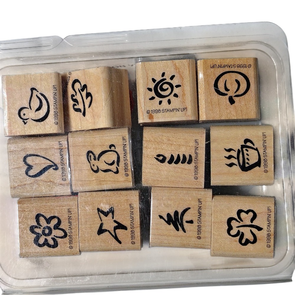Vintage Stampin Up‎ Bitty Bolds Wood Mount Stamps 1998 Retired 12 Pieces
